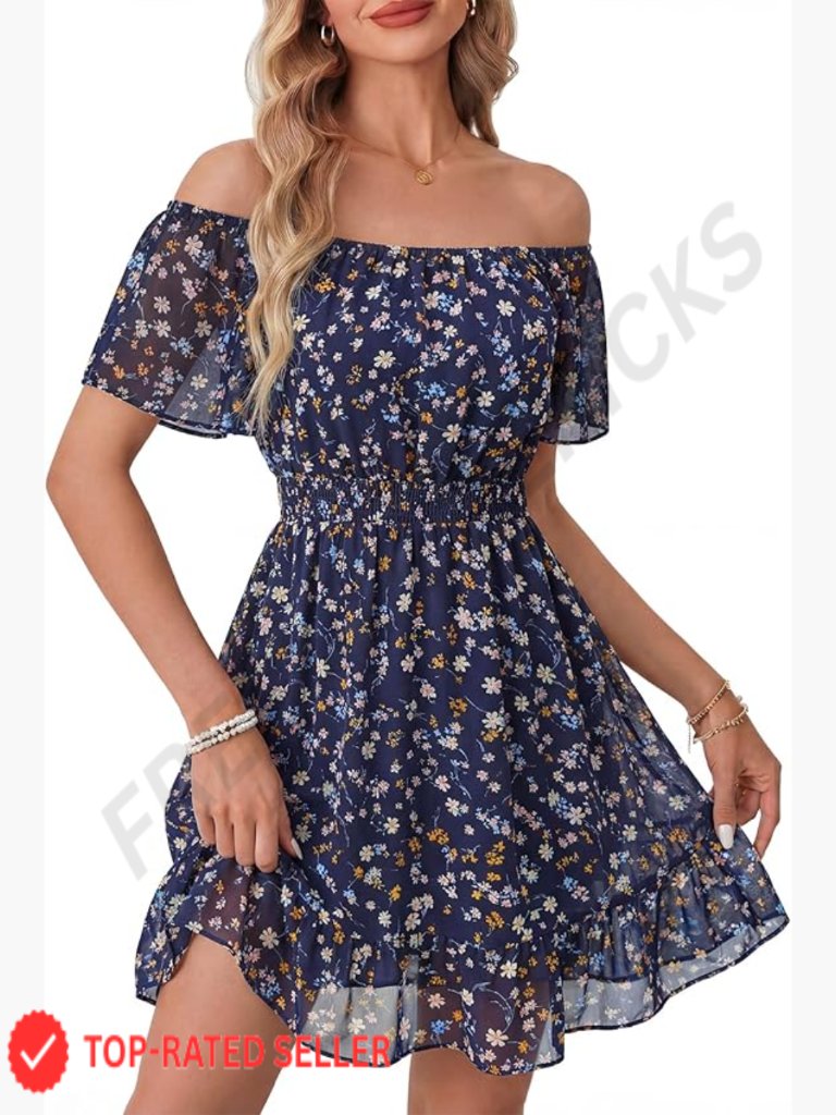 Ruffle Sleeve Chiffon Sundress Elegant Flattering Fit & Flare Summer Party Dress